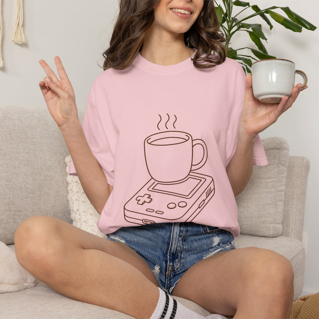 Coffee & Console T-Shirt — Retro Gaming Coffee Tee