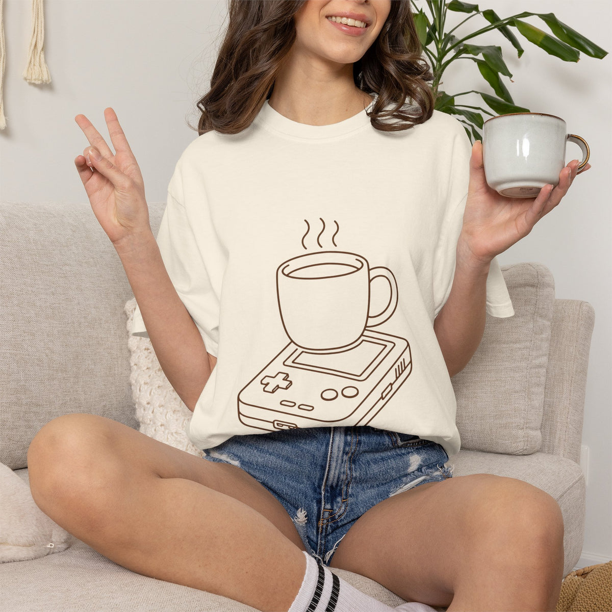 Coffee & Console T-Shirt — Retro Gaming Coffee Tee