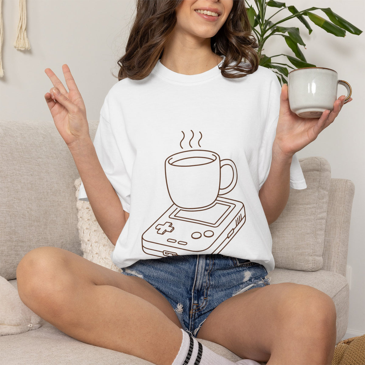 Coffee & Console T-Shirt — Retro Gaming Coffee Tee